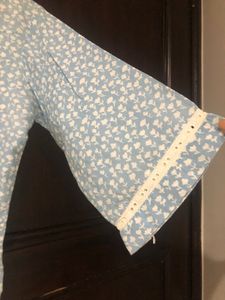 Beautiful Blue Flower Print Kurti With Bell sleave