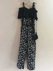 BlackSequenceDaisy Print Jumpsuit For Teen withBag