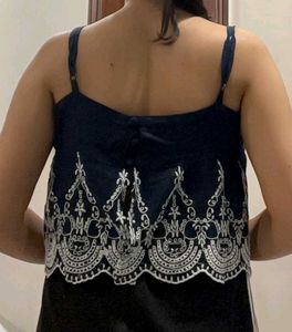 Navy Bow Top with Embroidery