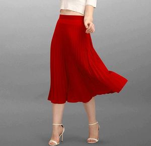 Women Solid Pleated Red Skirt