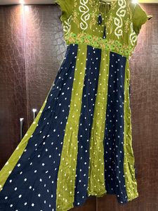 Pure Bandhani Flared Kurta With Hand Embroidery