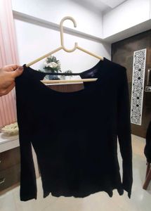 Black Open Back Long Sleeve Top