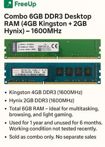 6GB DDR3 Desktop RAM Kit 1600MHz (Kingston + Hynix