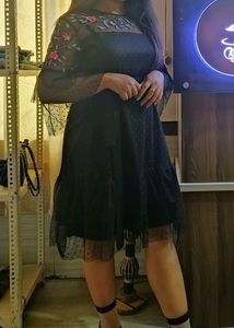 Black A-line Net Dress Without Belt