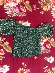 Trendy Green Floral Puff Sleeve Top