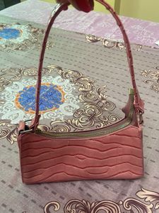 Pink Faux Croc Shoulder Bag