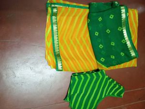 Striped Green &amp; Yellow Saree