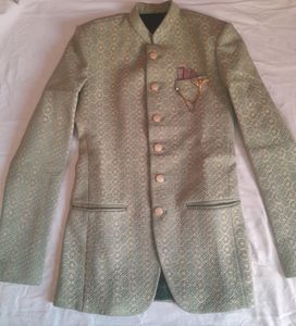Jodhpuri Style Green Blazer With Cream Pant For Me