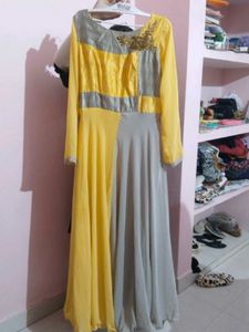 Elegant Yellow &amp; Grey Ethnic Dress