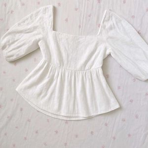 White Puff Sleeve Korean Top