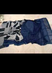Shiny Navy Blue Saree With Blouse