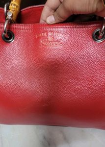 Gucci Bamboo Red Leather Handbag