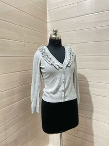 H&amp;M ruffled collar V neck cardigan