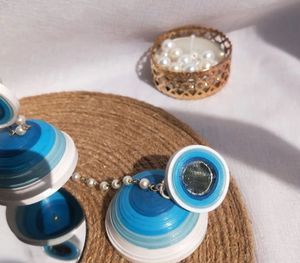 Quilling Blue Shades Mirror Stud Jhumka | Waterproof| Handmade| Lightweight| Glossy |