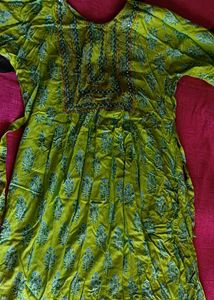 Lemon Green Color Cotton Nayara Cut Kurti