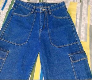 Cargo Denim High Rise Jeans Six Pockets