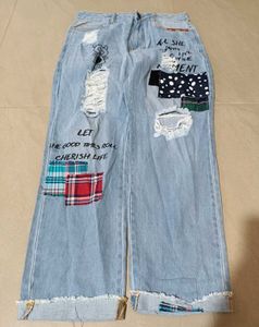 Tokyo Talkies Distressed Patchwork Jeans, 32 Size
