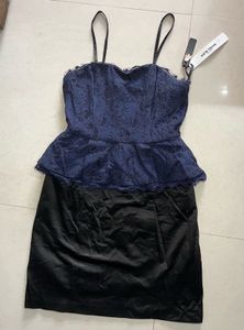 Navy Blue And Black Lace Peplum Dress