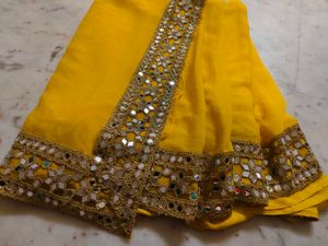 Yellow Mirror Work Saree