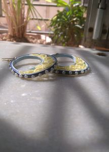 Aesthetic Blue And Yellow Pearl Quilled Earrings