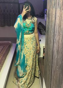 Teal & Gold Embroidered Lehenga