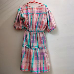 One piece pink And Blue Flared Dress