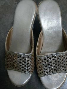 Elegant Gold Wedge Heel Slides