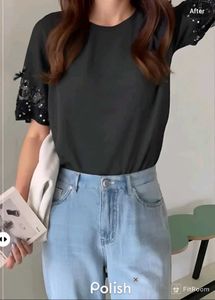 New With Tag Cute Black Korean Beads Top