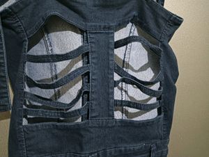 Women Navy Blue Dungaree With Unique Back Design