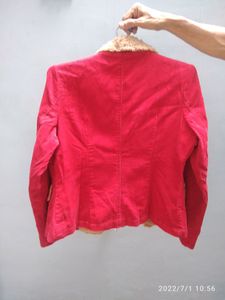 RED CORDUROY JACKET WITH FAUX FUR