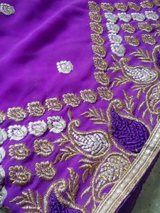 Onion Magenta Embroidery Party Wear Gorgette saree