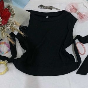 Backless Black Tie Crop Top
