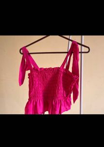 Pink Shoulder Strap Crop Top