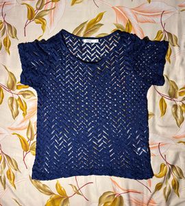 Navy Crochet Knit Top