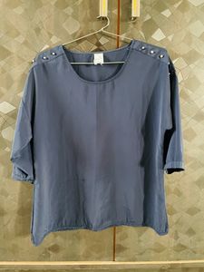 Blue balloon Top With Detailed Shoulder