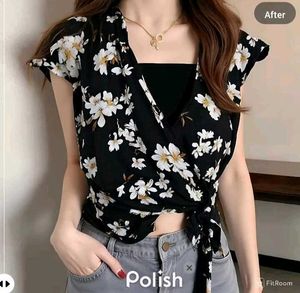 New With Tag Korean Half Bow Crop Top
