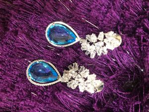 Cubic Zirconia Drop Earrings (big Blue Swarovski)