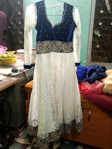 Elegant Blue & White Anarkali Dress