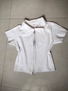 White Knit Zip-Up Polo