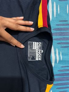 Navy Long Sleeve Tee with Striped Sleeves- S