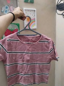 Pink Striped Crop Top