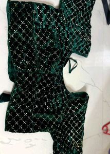 Embroidered White And Green Velvet Blouse