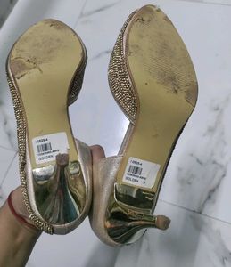 Golden Studded Peep-toe Heels