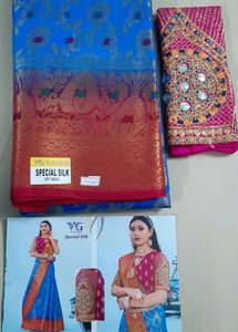 Beautiful Silk Semi Silk Saree With Aari Work Blouse Material