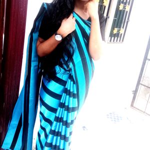 Blue Satin Soft Saree 💙🖤