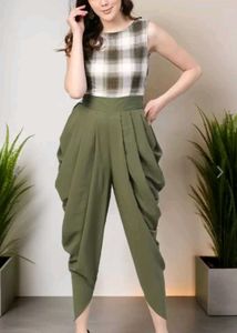 Zima Leto Women Checkered Boat Neck Cowl Jumpsuit