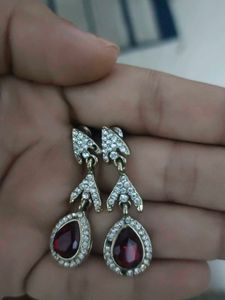 Ruby Red & Rhinestone Drop Earrings