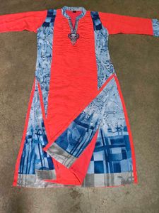 Elegant Red &amp; Blue Printed Kurti with Embroidered