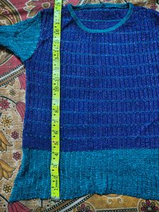 Blue Textured Short Sleeve Top