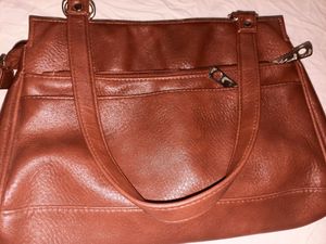 Brown Faux Leather Handbag, Medium Size, With Multiple Pockets